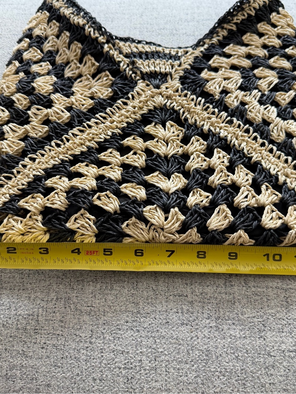 Handwoven Black and Natural Crochet Shoulder Bag - Picture 4 of 5
